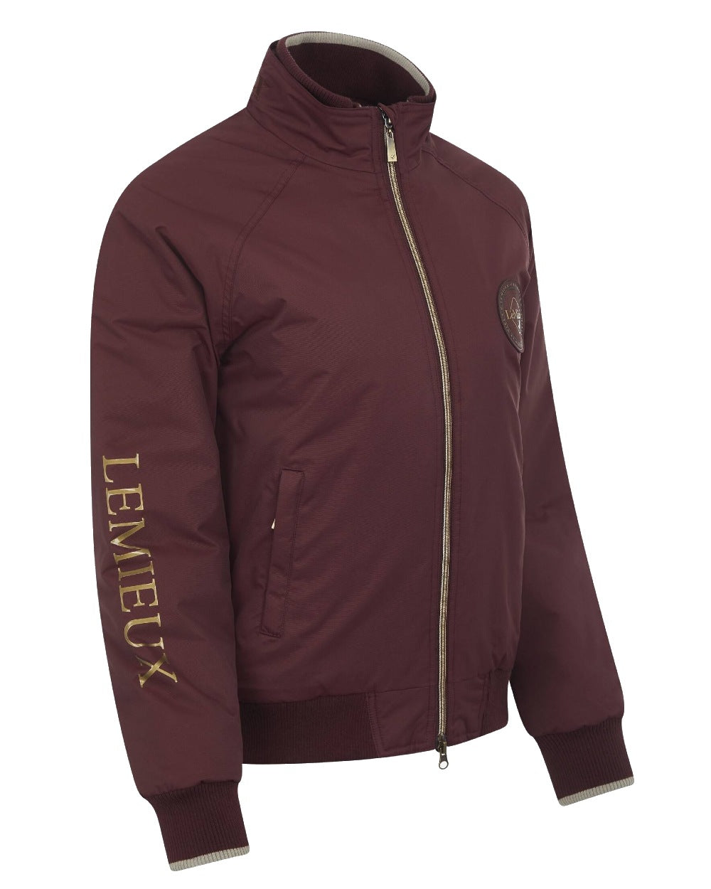 Burgundy coloured LeMieux Elite Crew Jacket on white background 