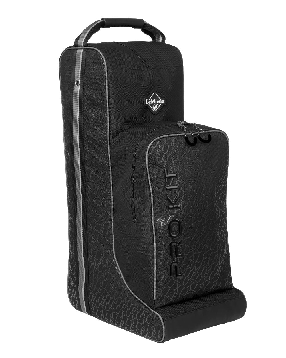 Black coloured LeMieux Elite Pro Boot &amp; Hat Bag on white background 