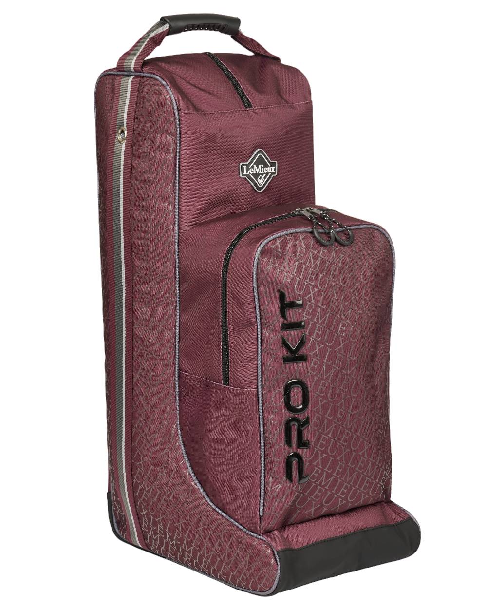 Burgundy coloured LeMieux Elite Pro Boot &amp; Hat Bag on white background 