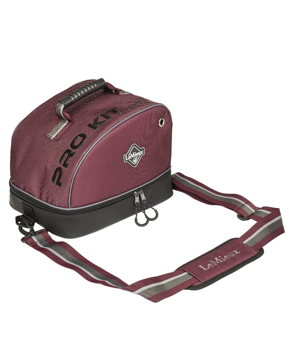 Burgundy coloured LeMieux Elite Pro Hat Box on white background 