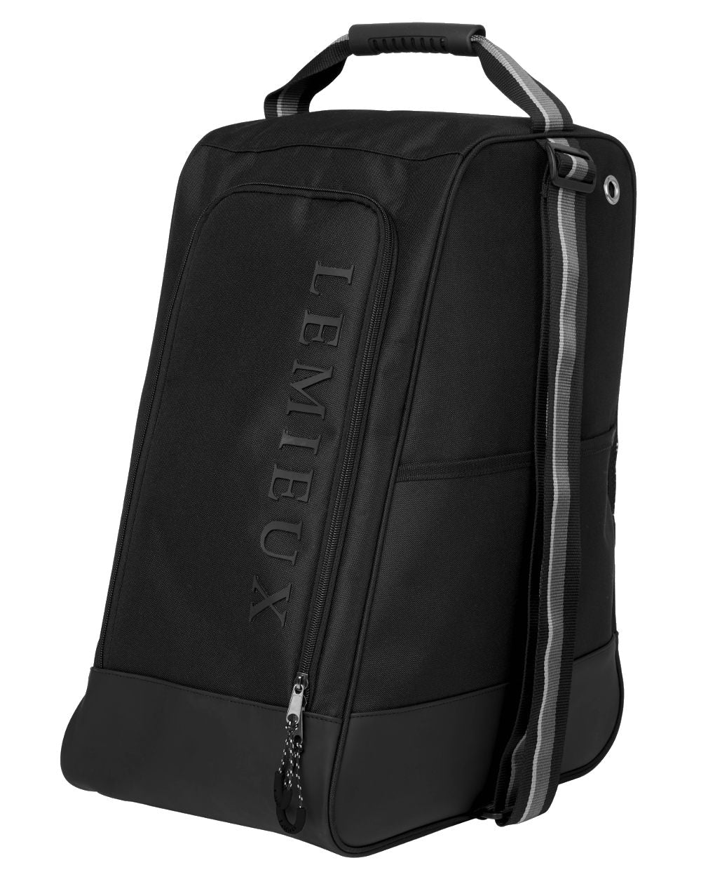 Black coloured LeMieux Elite Wellington Boot Bag on white background 