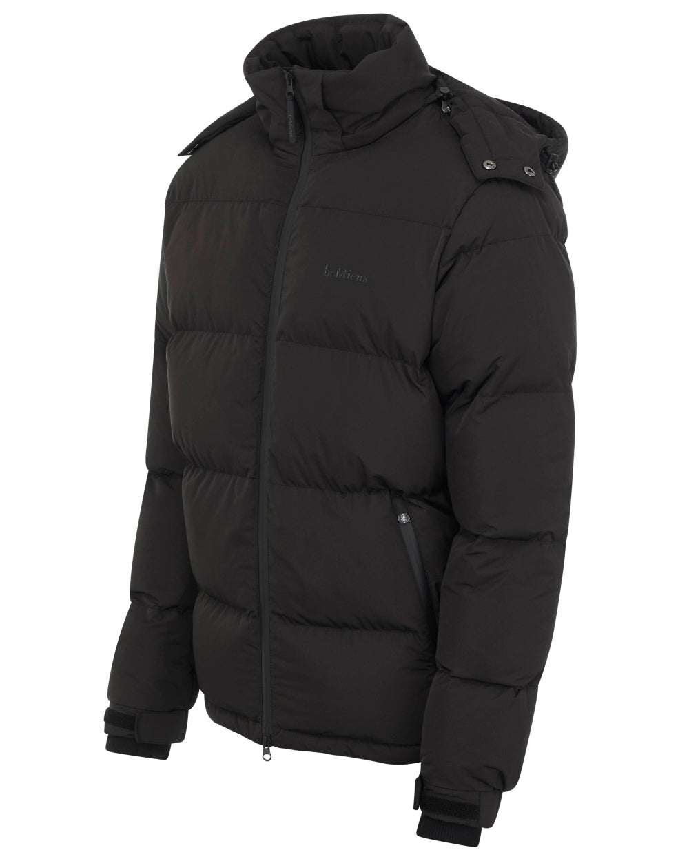 Black coloured LeMieux Elite Young Rider Boys Puffer Jacket on white background 