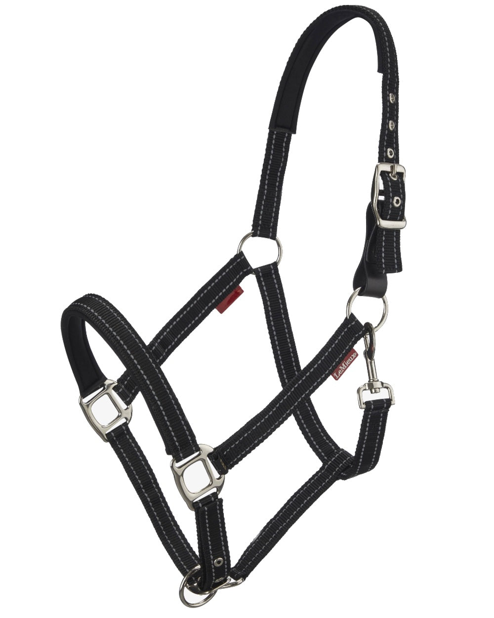 Black coloured LeMieux Essential Yard Headcollar on white background 