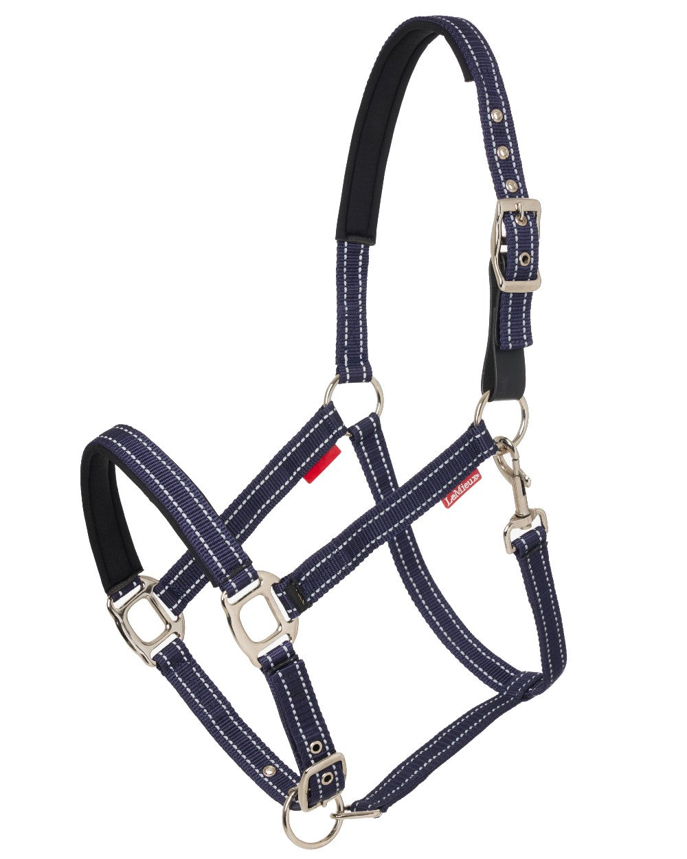 Navy coloured LeMieux Essential Yard Headcollar on white background 