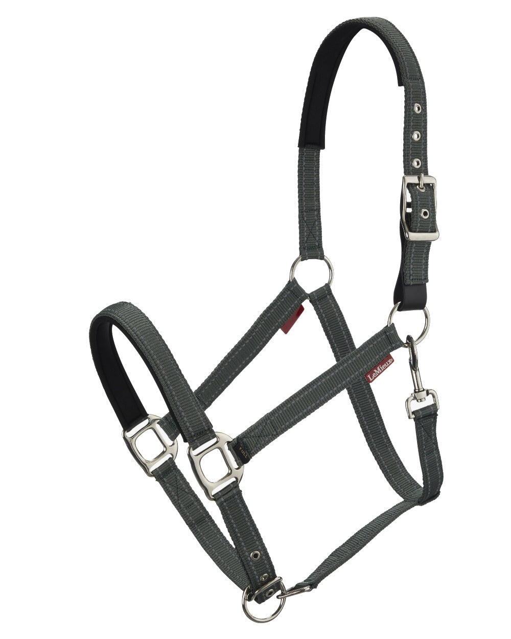 Thyme coloured LeMieux Essential Yard Headcollar on white background 