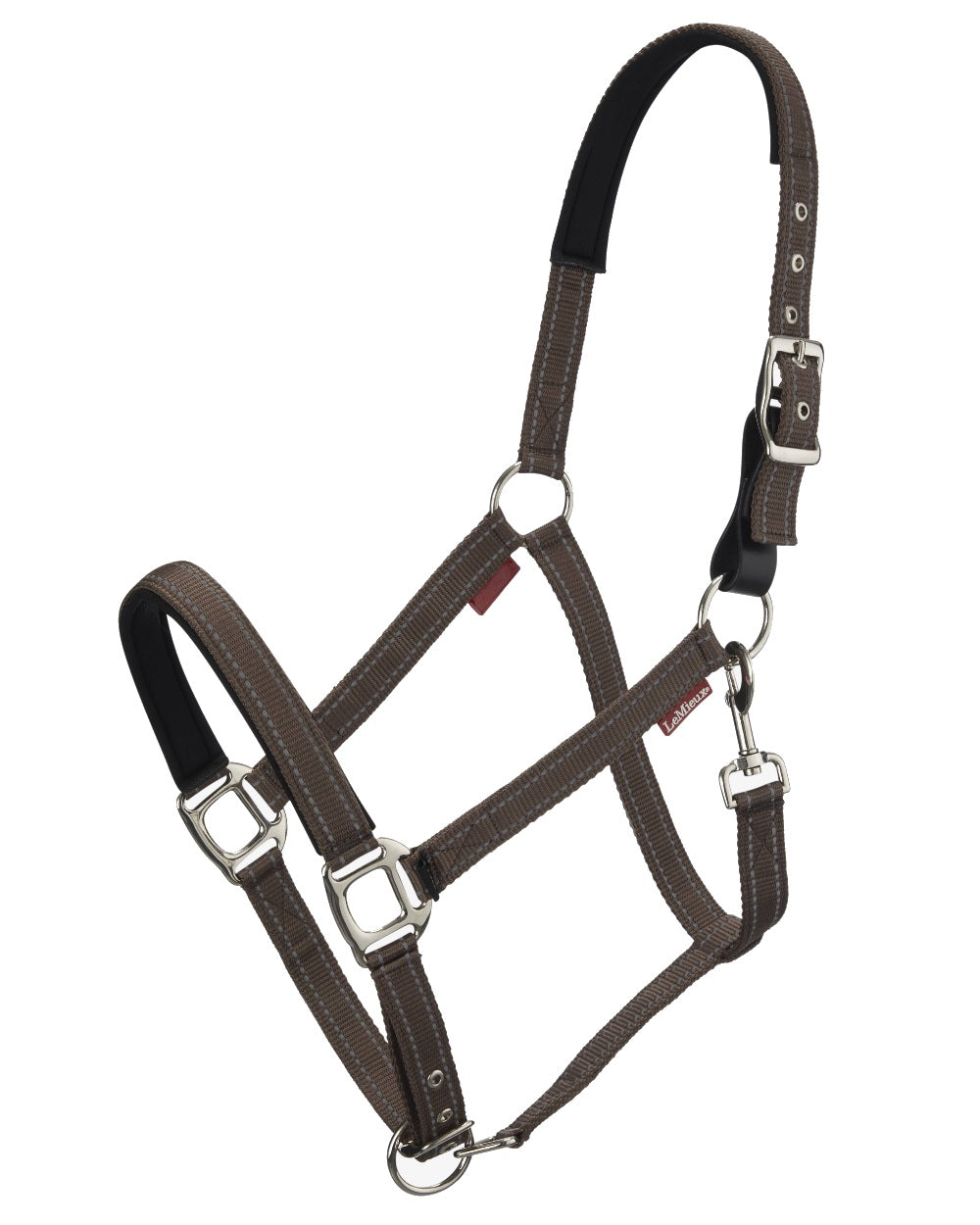 Walnut coloured LeMieux Essential Yard Headcollar on white background 