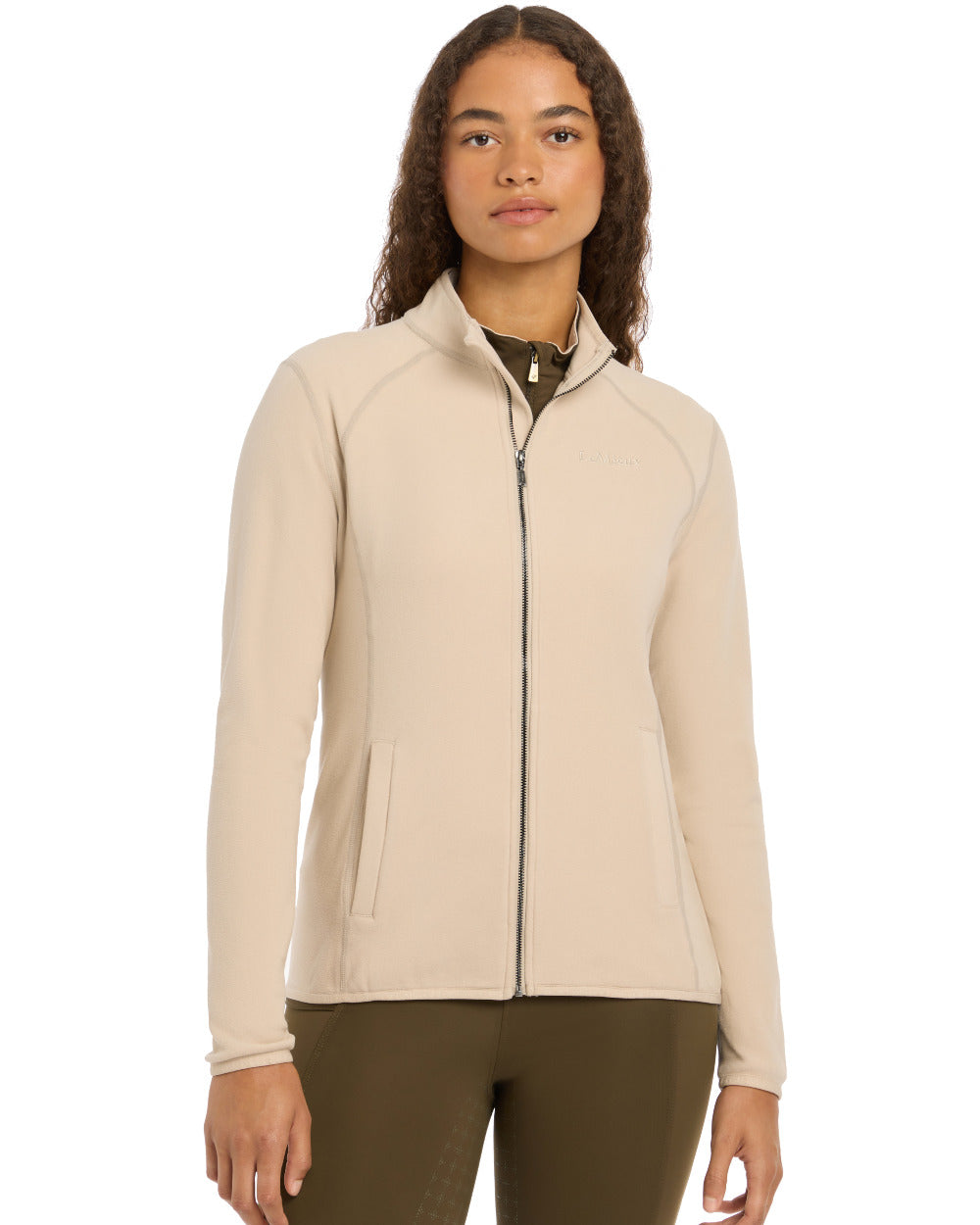 Stone Coloured LeMieux Faye Fleece Zip Through Jacket On A White Background 