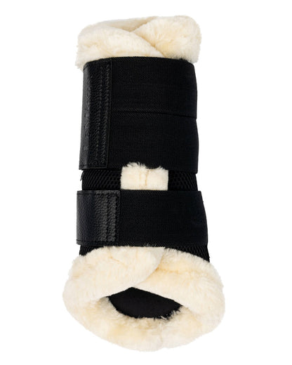 Black/Natural coloured LeMieux Fleece Edged Mesh Brushing Boots on white background 
