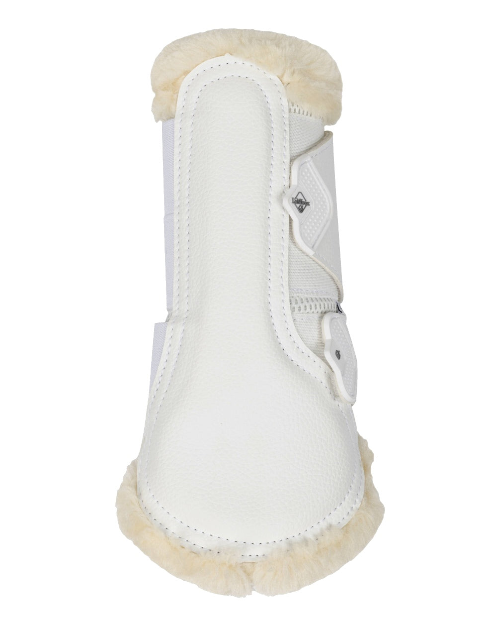 Natural/White coloured LeMieux Fleece Edged Mesh Brushing Boots on white background 
