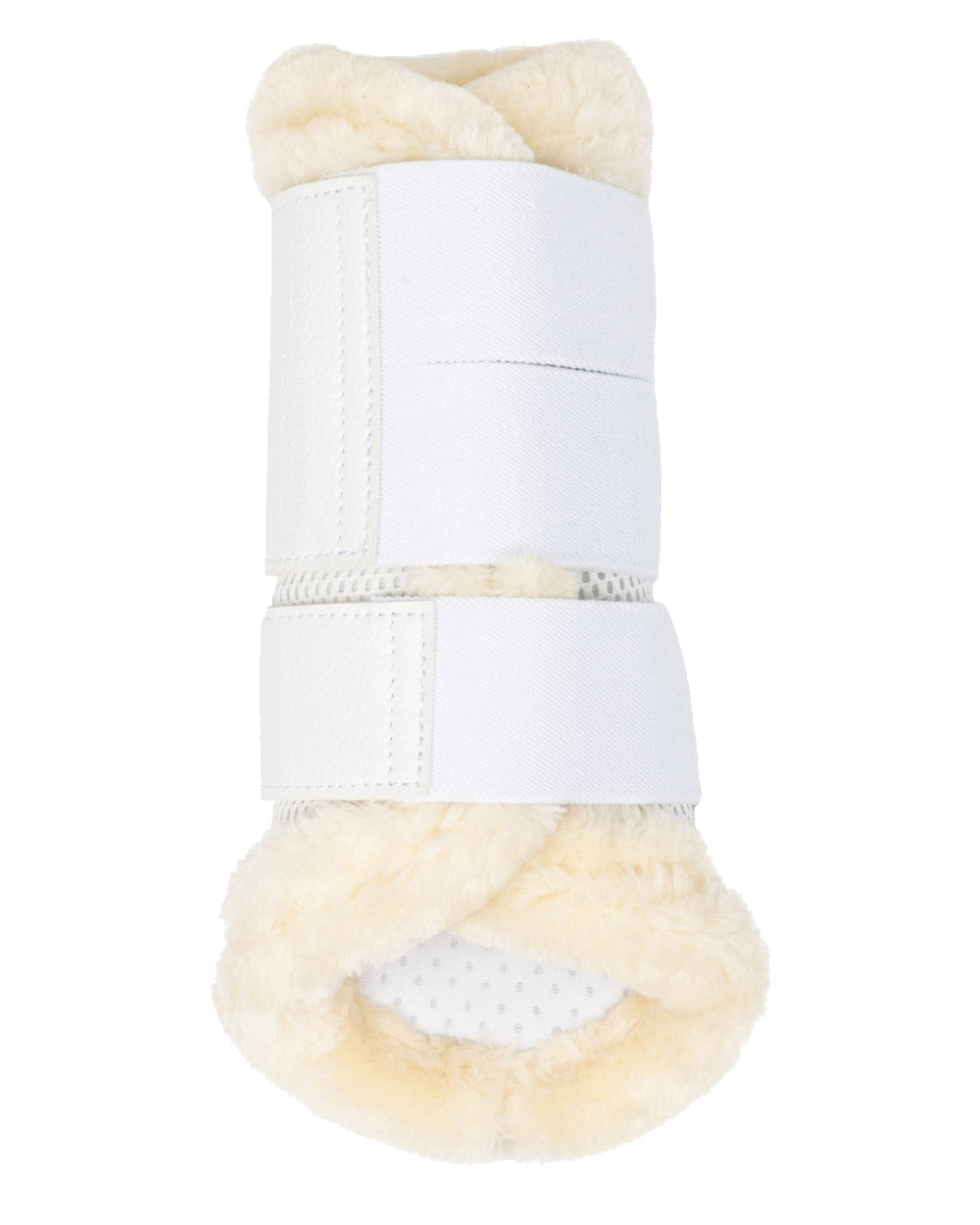 Natural/White coloured LeMieux Fleece Edged Mesh Brushing Boots on white background 