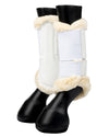 Natural/White coloured LeMieux Fleece Edged Mesh Brushing Boots on white background #colour_white