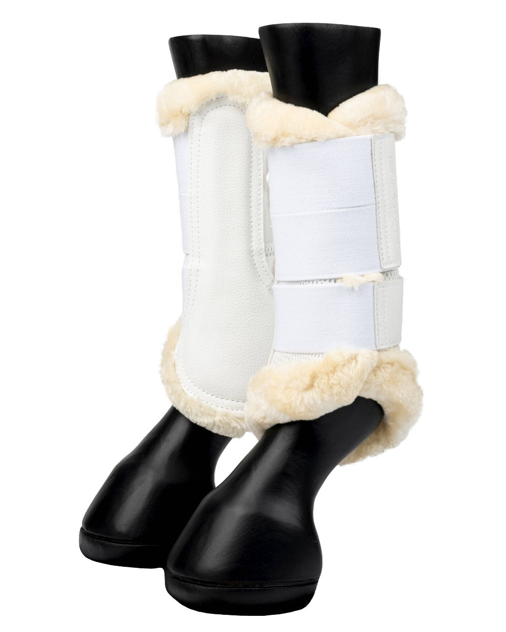 Natural/White coloured LeMieux Fleece Edged Mesh Brushing Boots on white background 