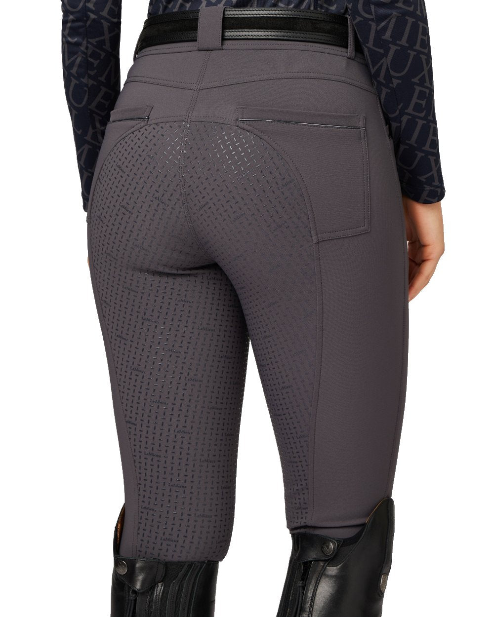 Grey coloured LeMieux Freya Pro Breeches on white background 