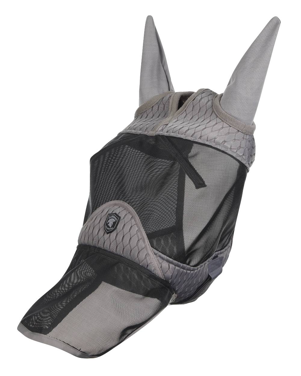 Grey coloured LeMieux Gladiator Full Fly Mask on white background 