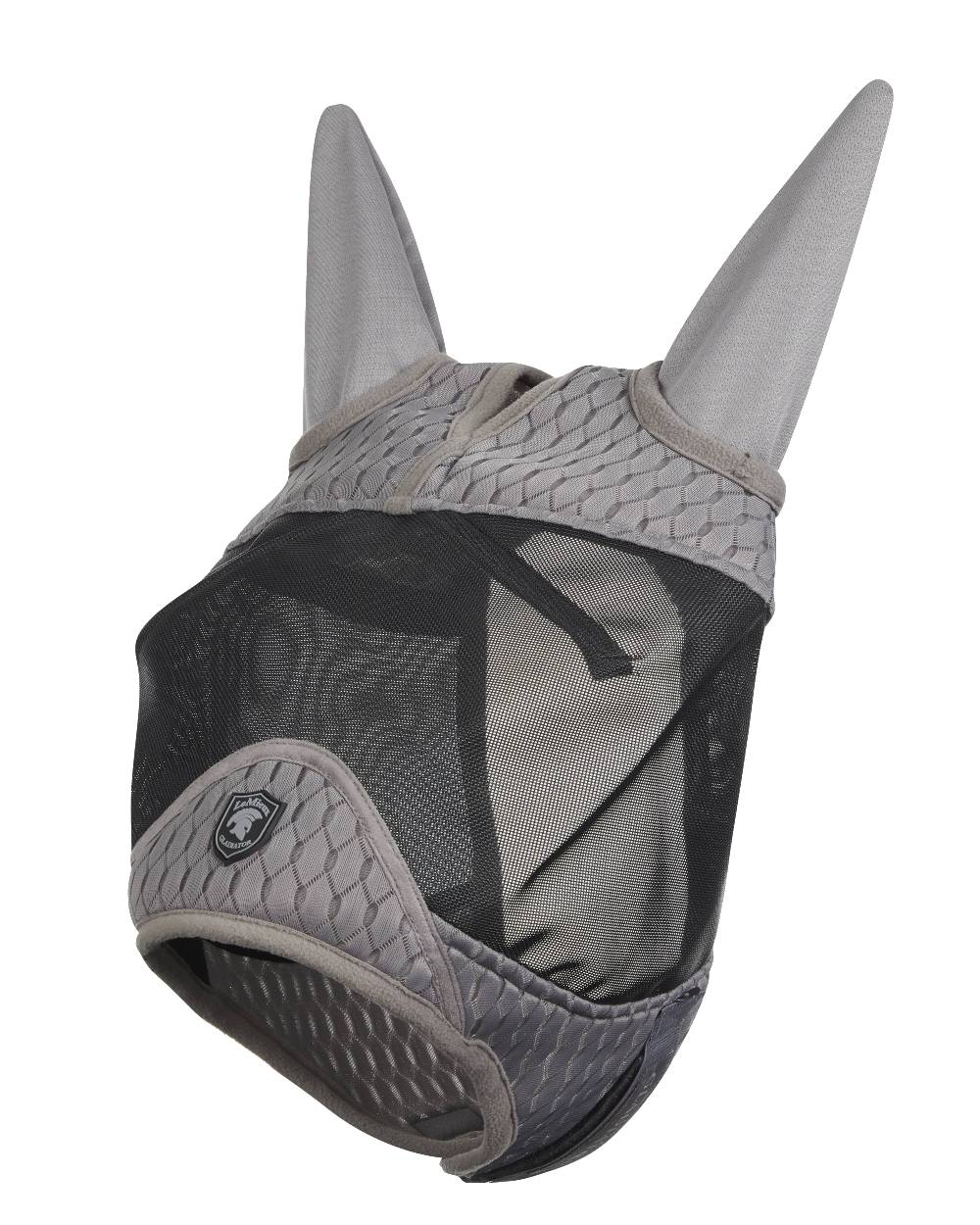 Grey coloured LeMieux Gladiator Half Fly Mask on white background 