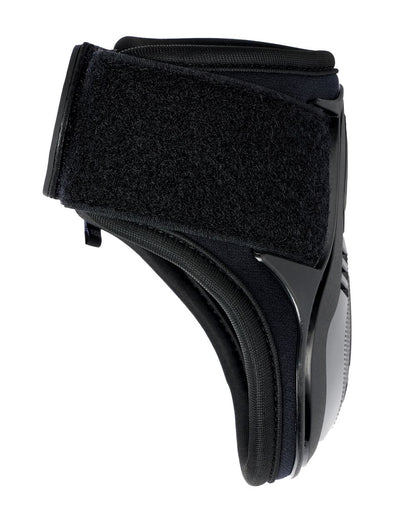 Black coloured LeMieux Impact Compliant Fetlock Boots on white background 