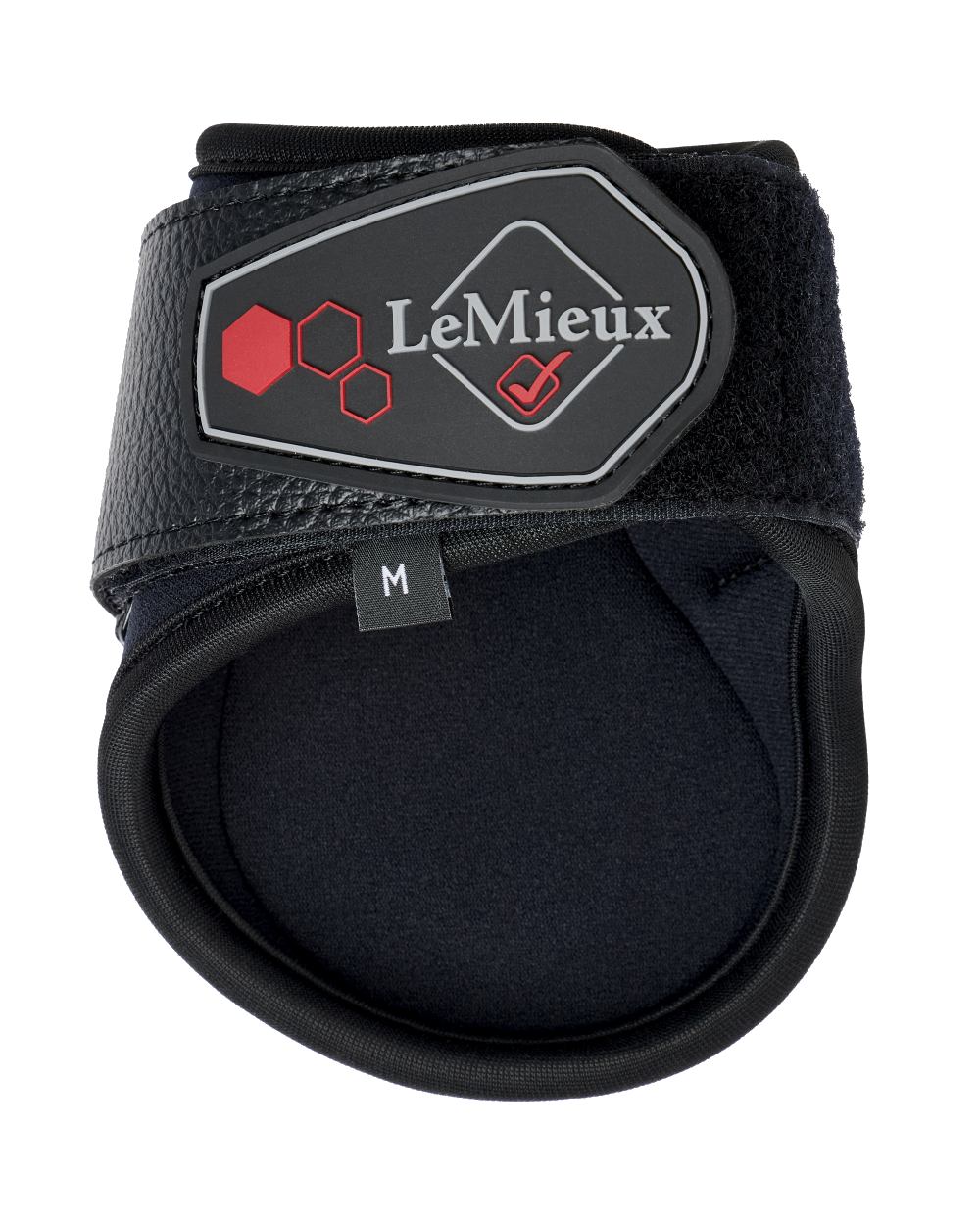 Black coloured LeMieux Impact Compliant Fetlock Boots on white background 