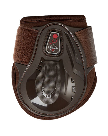 Brown coloured LeMieux Impact Compliant Fetlock Boots on white background 