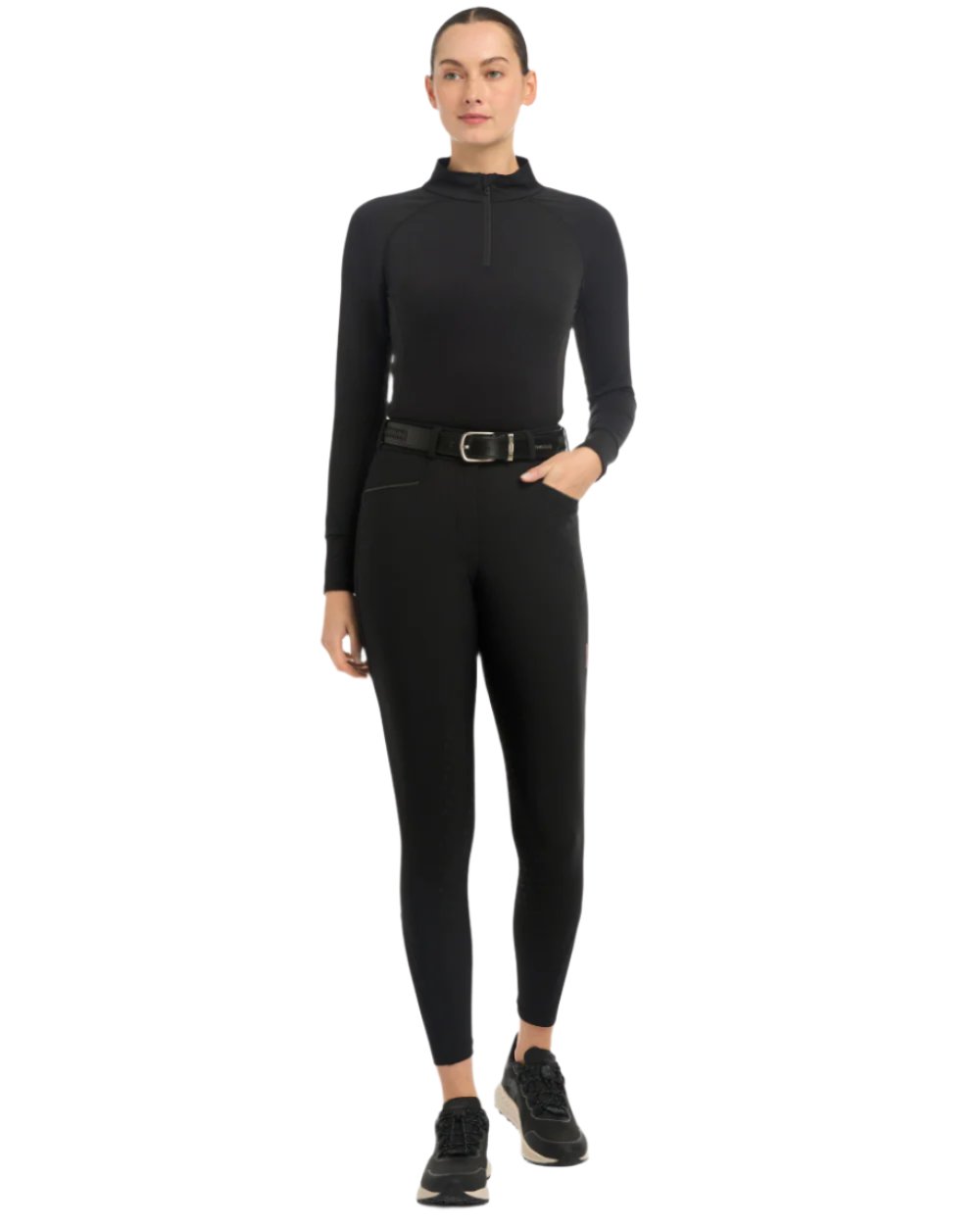 Black Coloured LeMieux Isabelle Full Seat Breeches On A White Background 