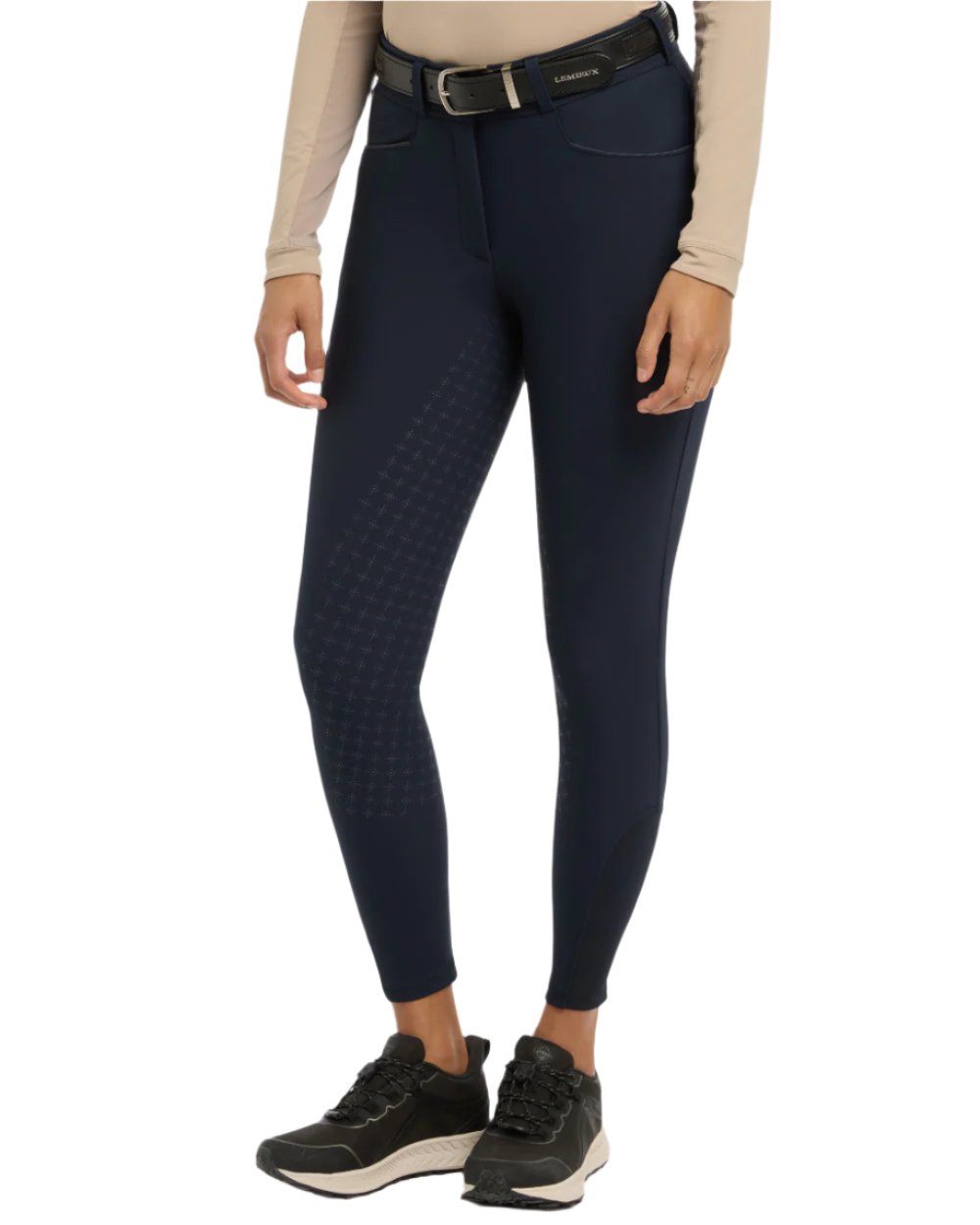 Navy Coloured LeMieux Isabelle Full Seat Breeches On A White Background 