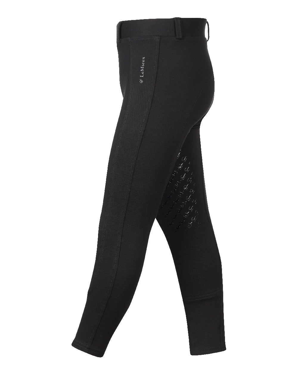 Black coloured LeMieux Junior Pro Breeches on white background 