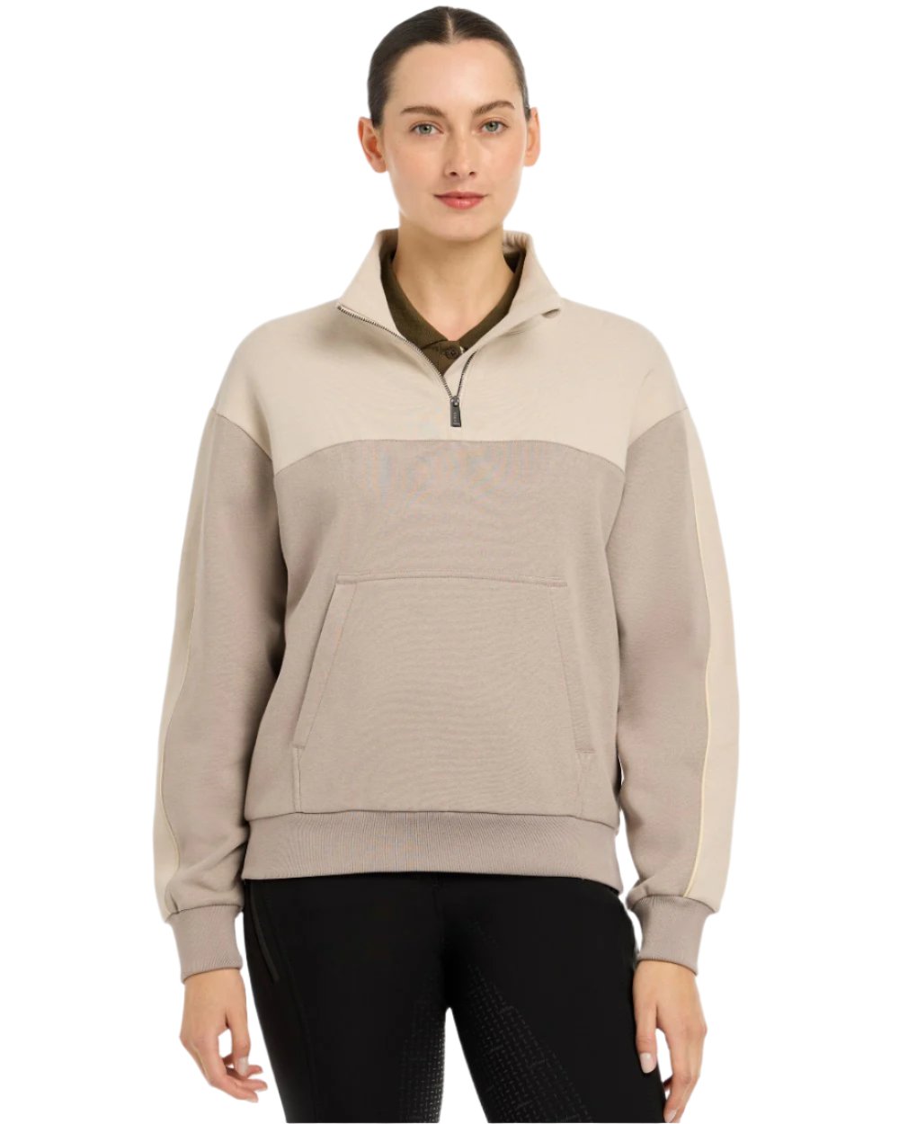 Ash Stone Coloured LeMieux Kali Quarter Zip Sweat On A White Background 