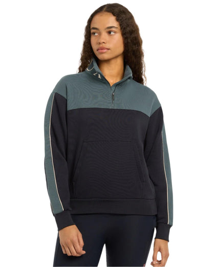 Navy Petrol Coloured LeMieux Kali Quarter Zip Sweat On A White Background 