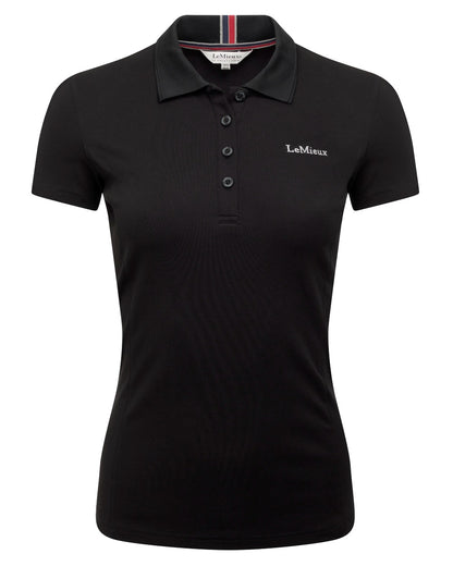 Black coloured LeMieux Ladies Elite Polo Shirt II on white background 