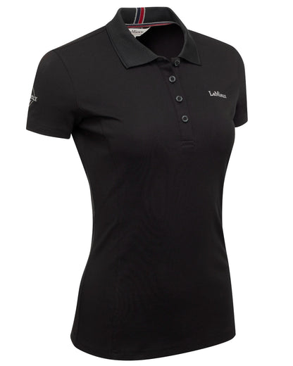 Black coloured LeMieux Ladies Elite Polo Shirt II on white background 