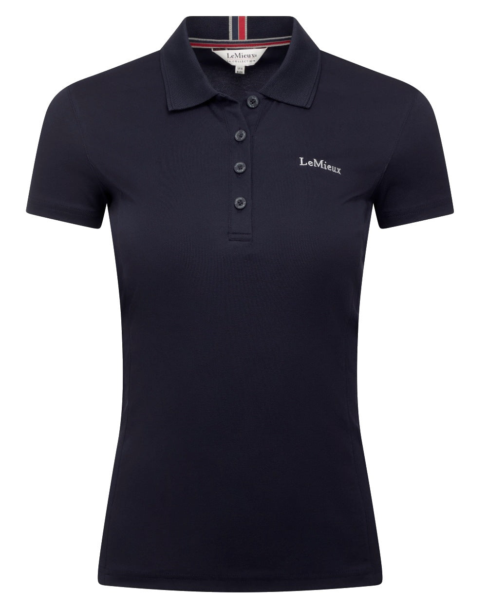 Navy coloured LeMieux Ladies Elite Polo Shirt II on white background 