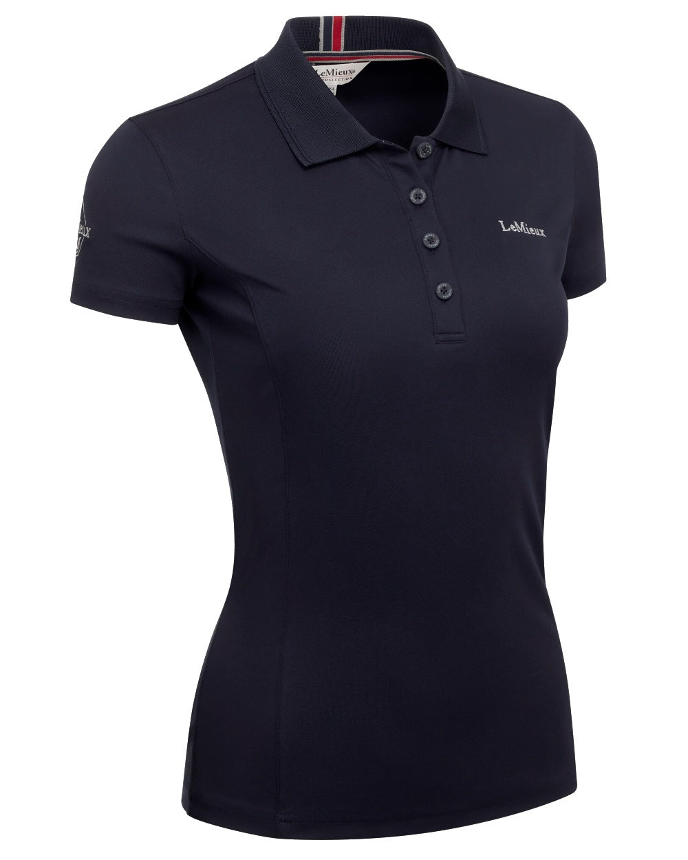 Navy coloured LeMieux Ladies Elite Polo Shirt II on white background 