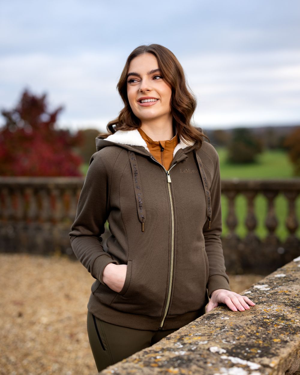 Alpine Coloured LeMieux Leia Lined Hoodie On A White Front Yard Background 