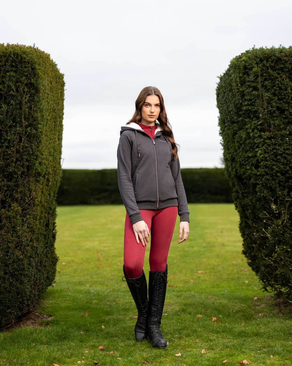 Cinder Coloured LeMieux Leia Lined Hoodie On A Park Background 