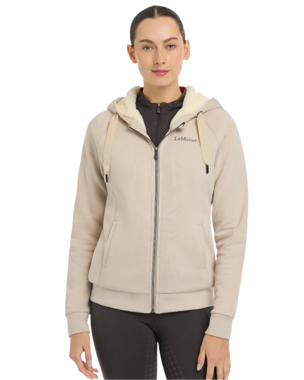 Stone Coloured LeMieux Leia Lined Hoodie On A White Background 