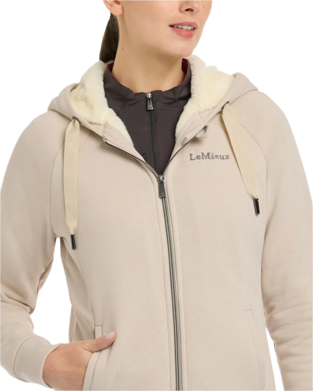 Stone Coloured LeMieux Leia Lined Hoodie On A White Background 