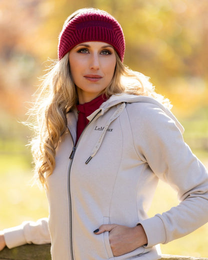 Stone Coloured LeMieux Leia Lined Hoodie On A Park Background 