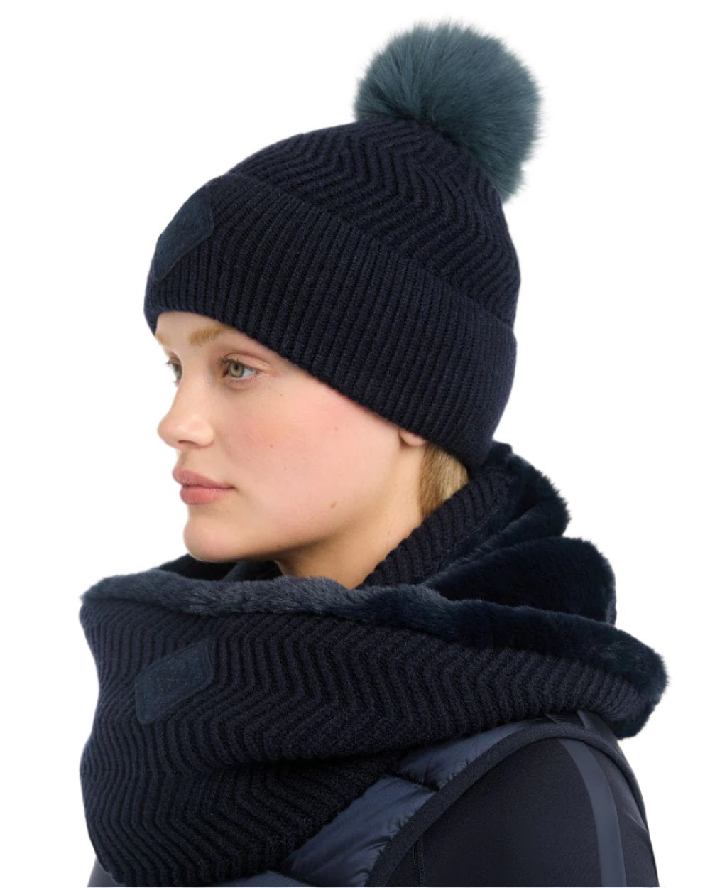 Navy Coloured LeMieux Lila Beanie On A White Background 