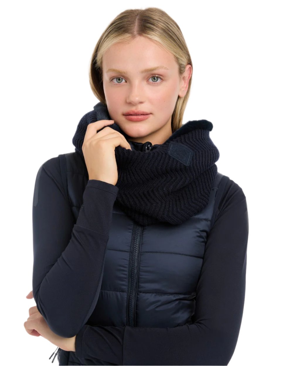 Navy Coloured LeMieux Lila Snood On A White Background 