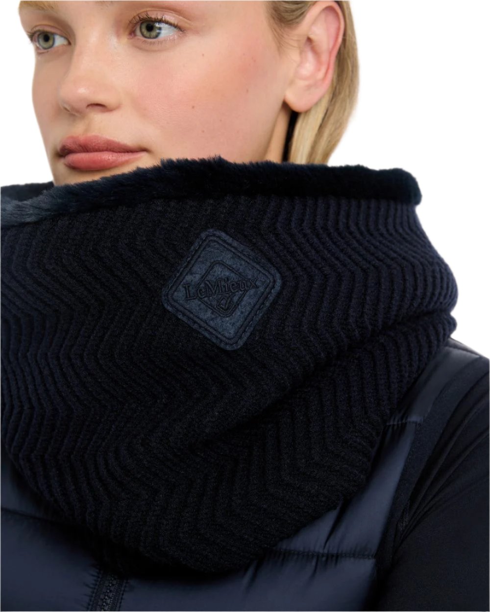 Navy Coloured LeMieux Lila Snood On A White Background 