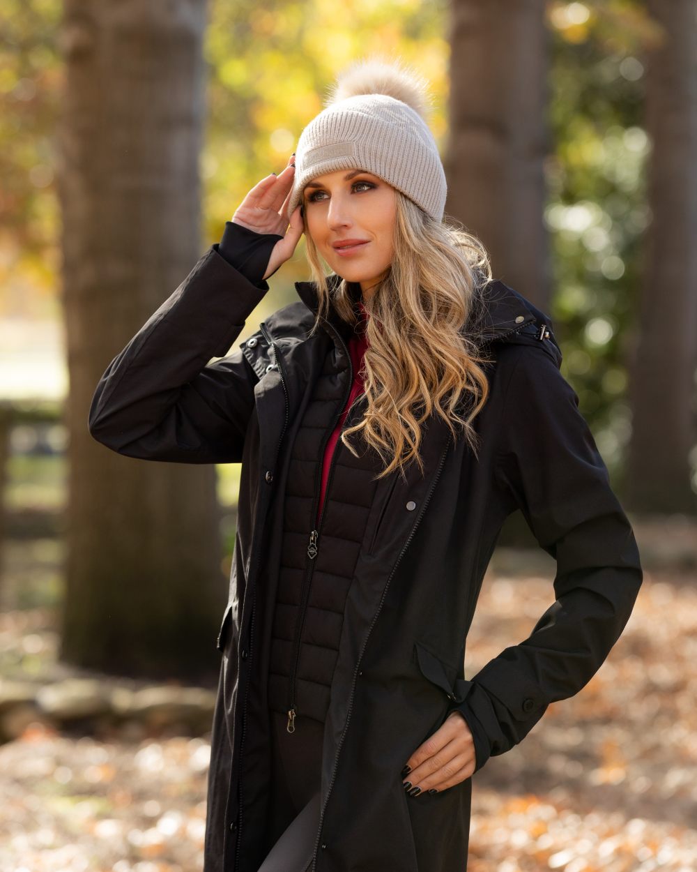 Stone Coloured Lemieux LM Beanie On A Park Background 