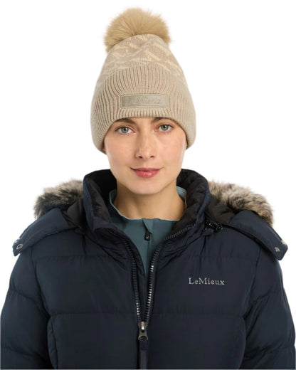 Stone Coloured Lemieux LM Beanie On A White Background 