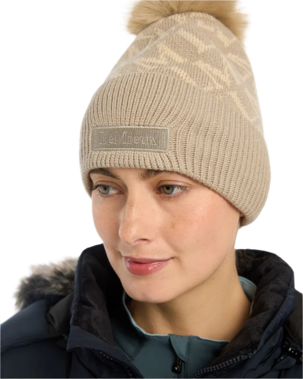 Stone Coloured Lemieux LM Beanie On A White Background 