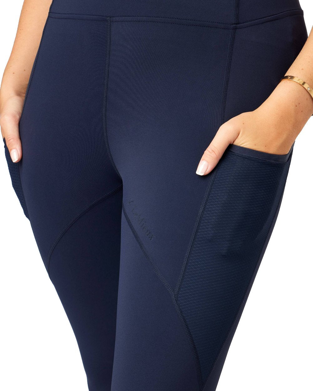 Navy coloured LeMieux Lucie Mesh Leggings on white background 