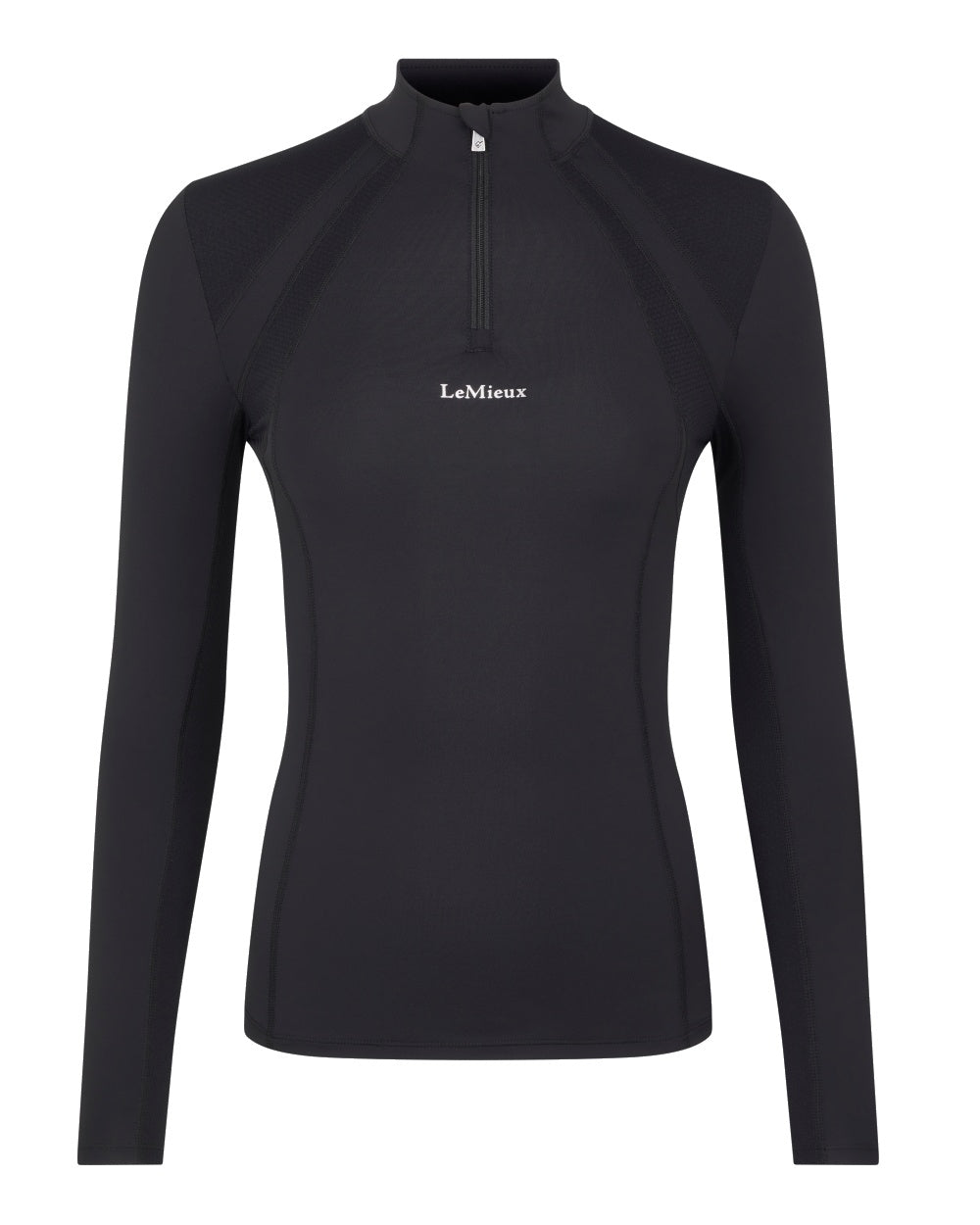 Black coloured LeMieux Mia Mesh Long Sleeve Base Layer on white background 