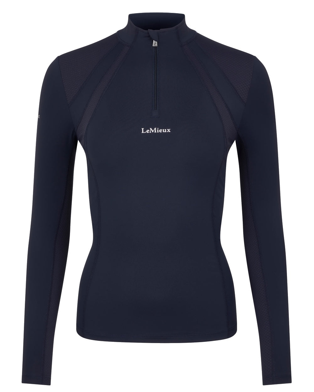 Navy coloured LeMieux Mia Mesh Long Sleeve Base Layer on white background 