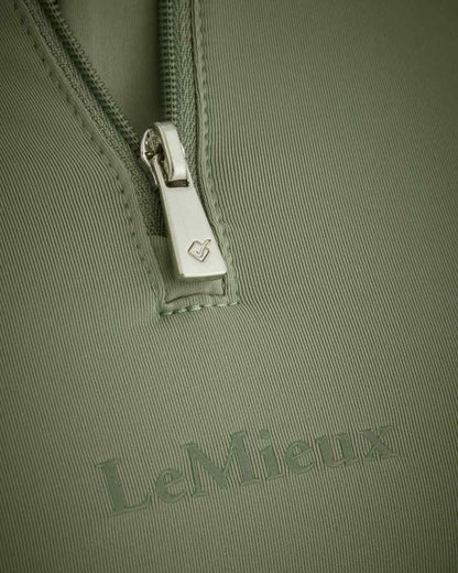 Thyme coloured LeMieux Mia Mesh Long Sleeve Base Layer on white background 