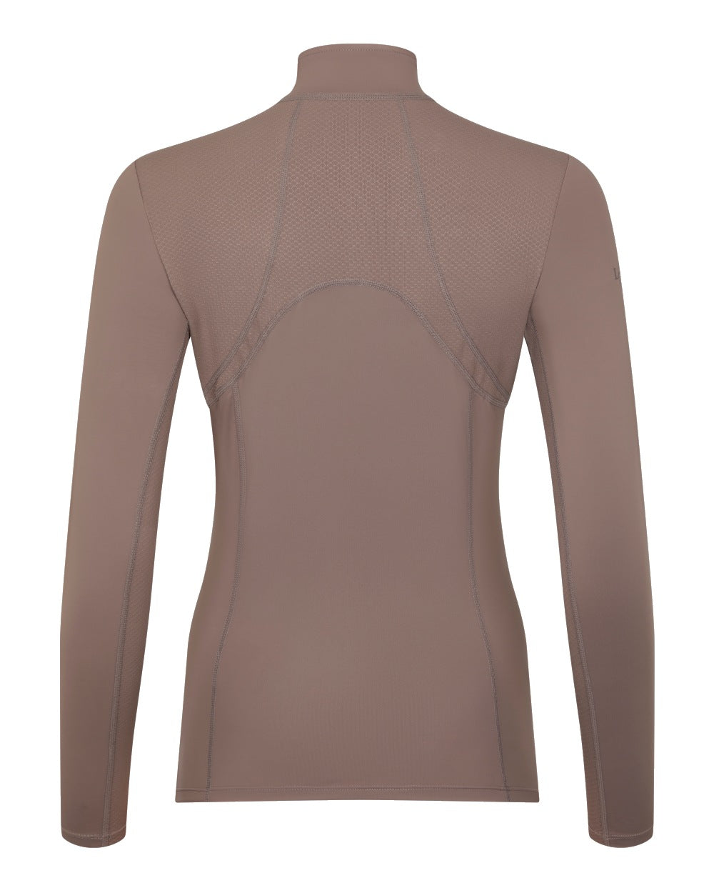 Walnut coloured LeMieux Mia Mesh Long Sleeve Base Layer on white background 