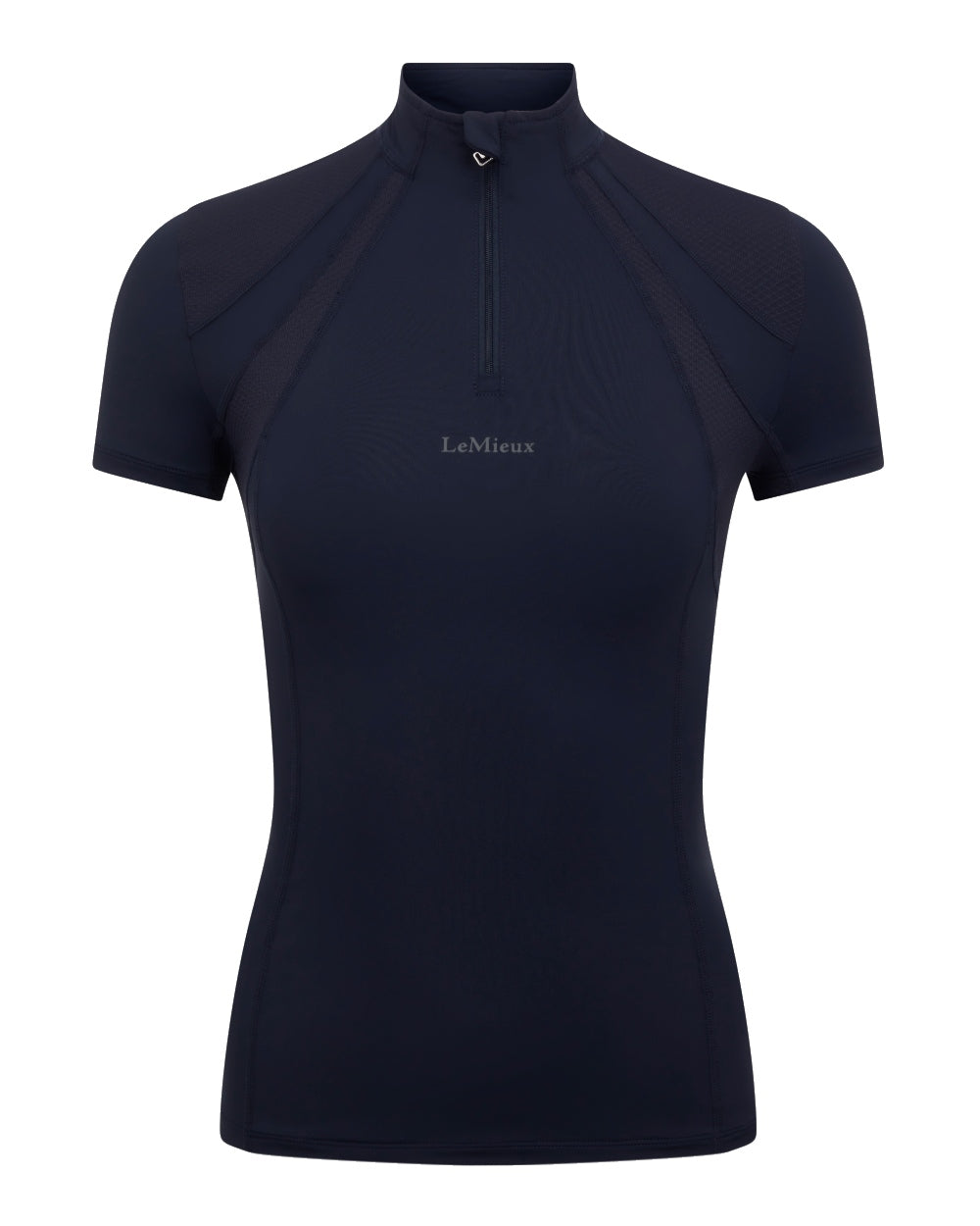 Navy coloured LeMieux Mia Mesh Short Sleeve Base Layer on white background 