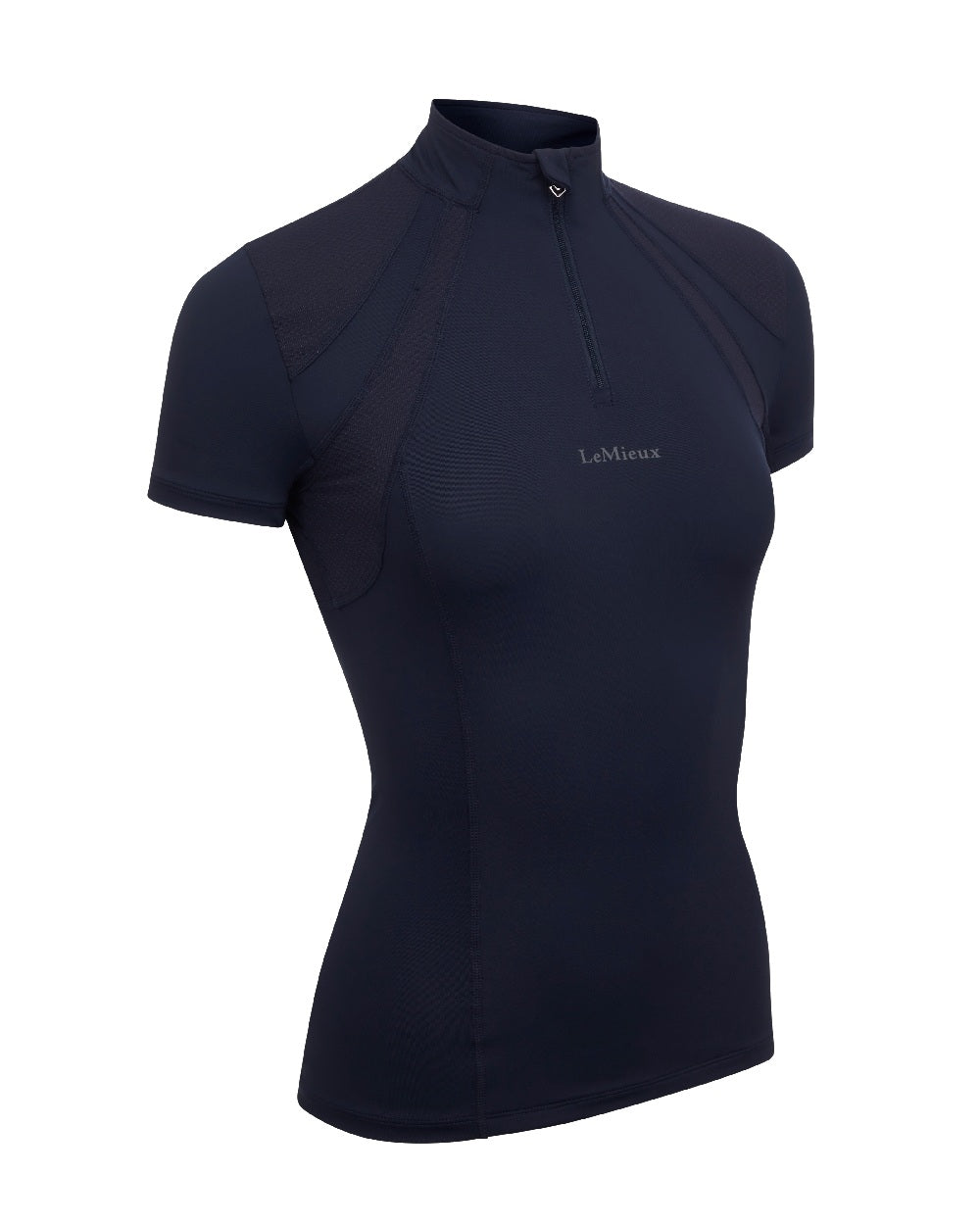 Navy coloured LeMieux Mia Mesh Short Sleeve Base Layer on white background 