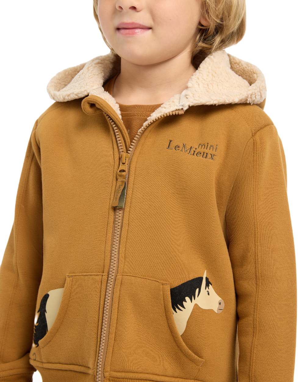 Ginger Coloured LeMieux Mini Charlie Lined Hoodie On A White Background 